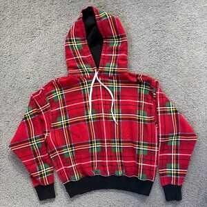 Polo Ralph Lauren Red Plaid Tartan Fleece Hoodie Pullover in Men's Sz. XS - EUC